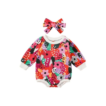 

Bagilaanoe Newborn Baby Girl Oversized Rompers Floral Print Long Sleeve Bodysuit + Headband 3M 6M 9M 12M 18M Infant One Piece Jumpsuit