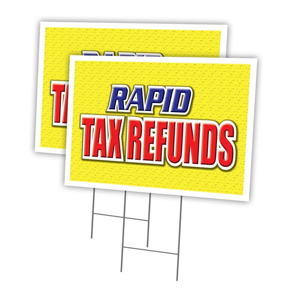 RAPID TAX REFUNDS 2 Pack Of 18" x 24" Yard Sign & Stake outdoor plastic window | Advertise Your Business | Stake Included Image On Front Only | Made in The USA
