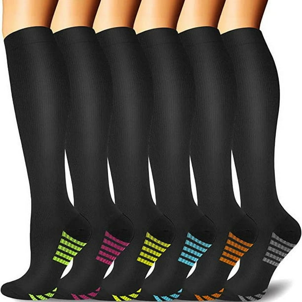 6 pares de calcetines de compresión de secado rápido para ciclismo, senderismo y esquí. Calcetines deportivos de esquí hasta la rodilla con múltiples patrones.