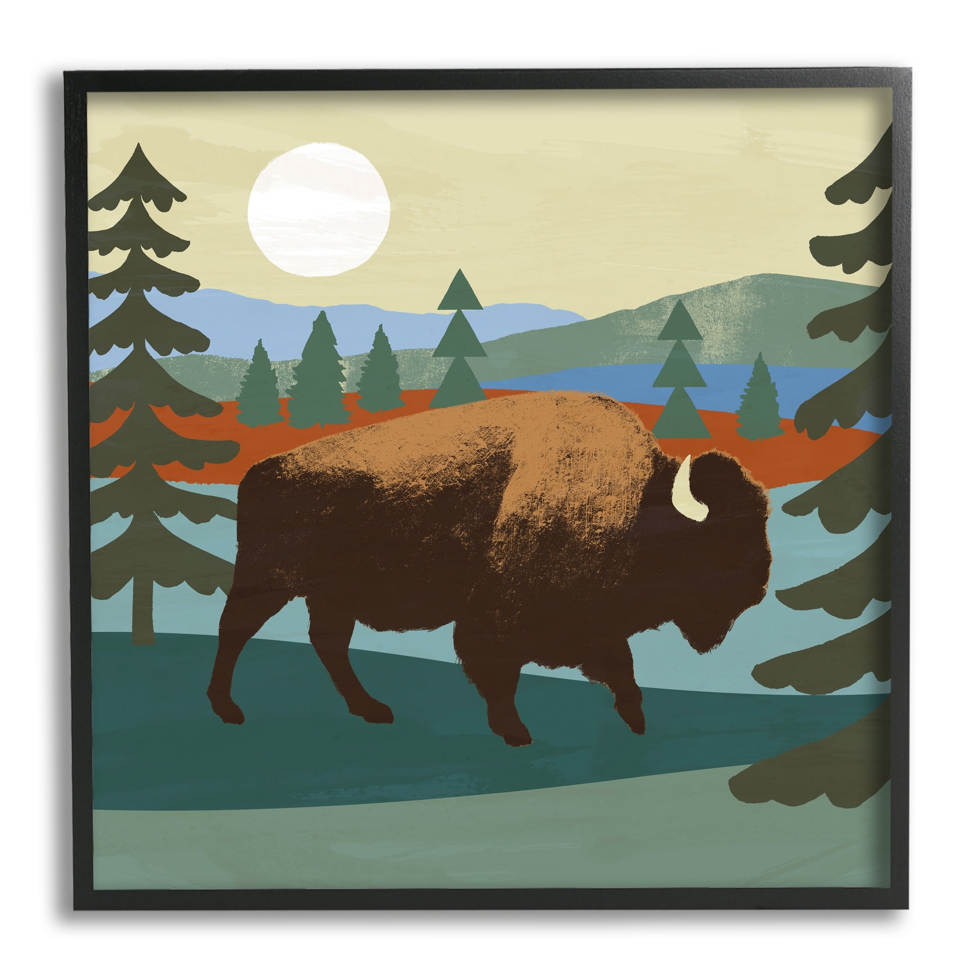 Stupell Industries Sunny Wild Bison Woodlands Lake Trees Collage , 24 x 24, Design by Victoria Barnes