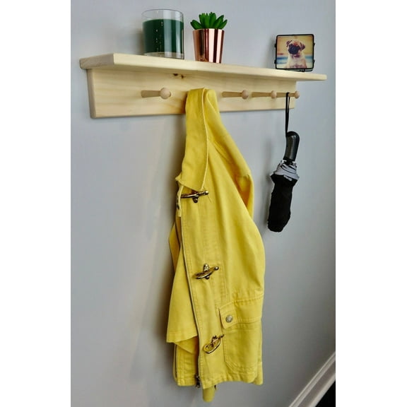 Unfinished Shaker Peg Coat Hat Rack With Shelf 30"