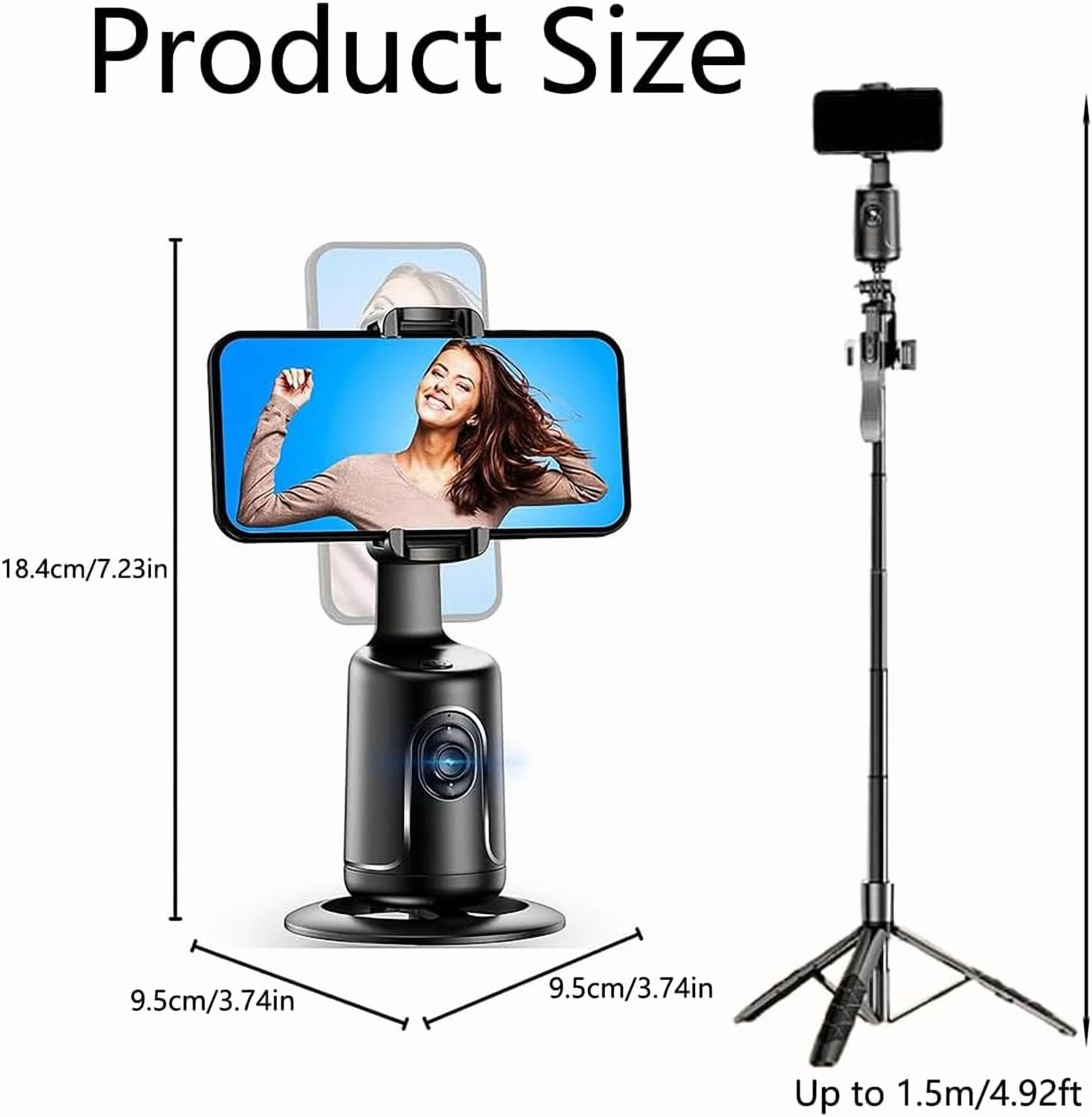 Smart AI Facial Recognition Phone Tripod, Auto Face Tracking for iPhone Android, 360° Rotation Phone Stand, Rechargeable Smart Shooting Stand (Black, Only Smart Tracking Gimbal)