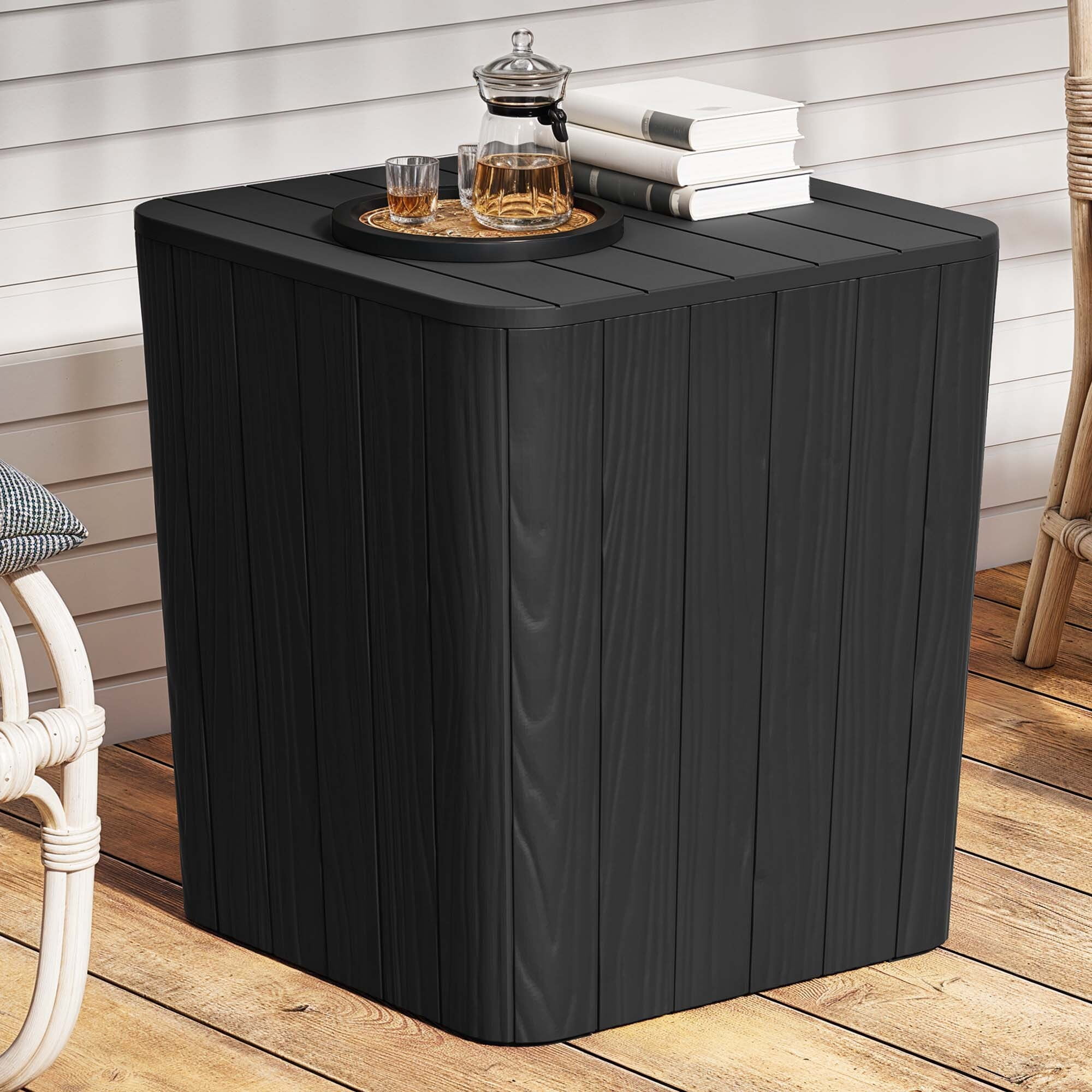 Uforic 11.5 Gallon Outdoor Resin Deck Box, Multifunctional Patio Side Table & Storage Container for Cushions & Outdoor Decor, Black