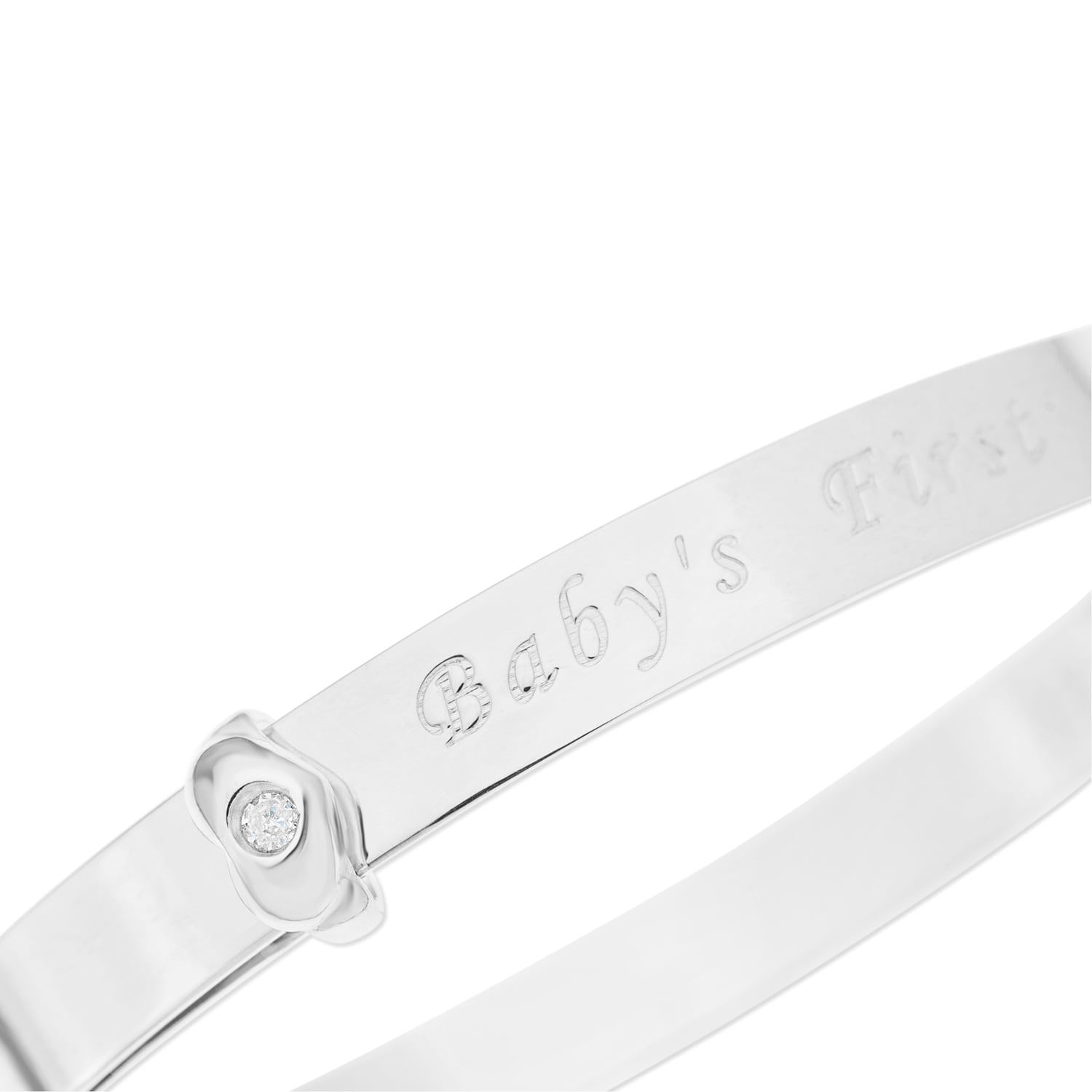 'Baby's First Diamond' Silver 925 Bangle Bracelet Cuff Jewelry Gift, for Baby Showers, Baptism 0-4 Y