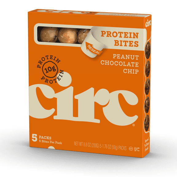 Circ Protein Bites Peanut Chocolate Chip with Energy Support, 5 Pack Resealable Tray