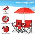 thumbnail image 6 of SSyao Double Camping Chair with Canopy, Folding Camp Chairs w/Cup Holder, Cooler & Carry Bag, Table, Side Pocket, 2 Person Portable Beach Chair with Umbrella, for Picnic Fishing (Red), 6 of 10