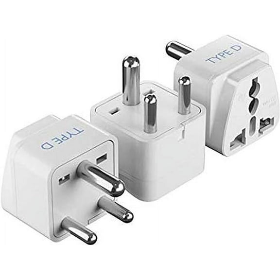 Ceptics Grounded Universal Plug Adapter for India (Type D) - 3 Pack