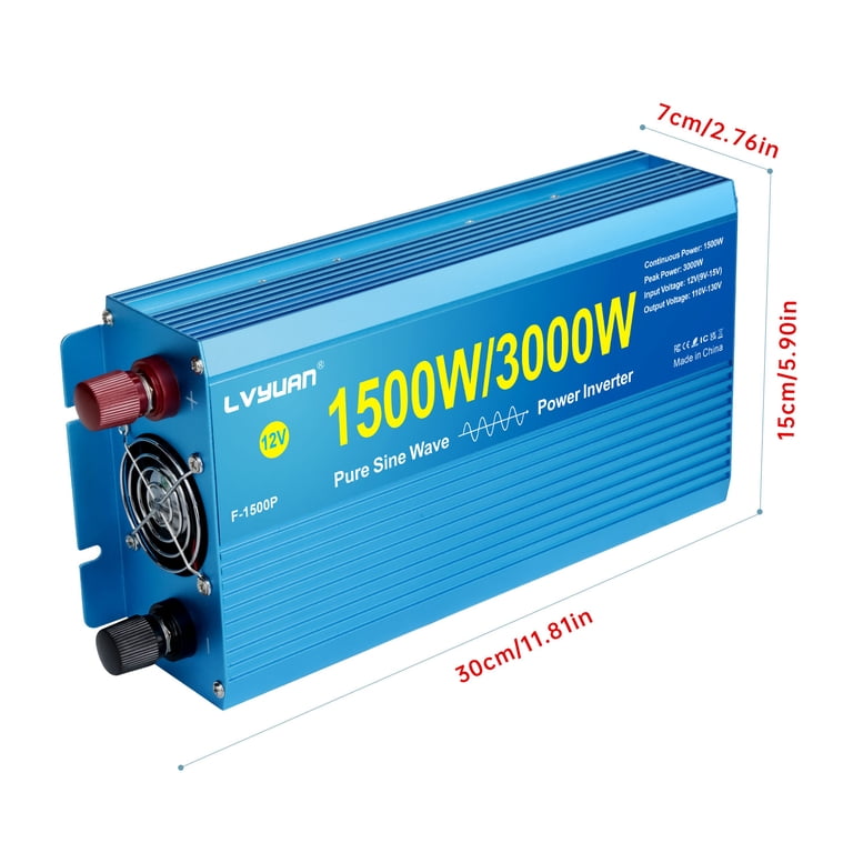 LVYUAN 1500W-3000W Pure Sine Wave Power Inverter DC 12V to AC 110V 
