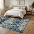 thumbnail image 3 of ODIKA 6'x9' Ultra-Soft Area Rug, Cream Boho Vintage Distressed Motif Transitional Ornamental Academia None Washable, Bare feet friendly, Silk-Touch for Guest Room, Bedroom, 3 of 7