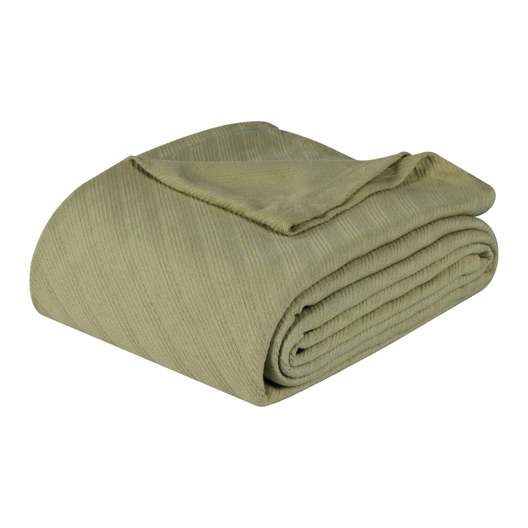 Superior Milan Cotton Textured Striped Woven Blanket, Non-Standard, Sage