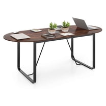 71 Inches Executive Table, Oval Home Office Table with Cable Management Hole & Metal Frame, Seminar, Conference Table for 10 People, Large Business Furniture for Meeting Room