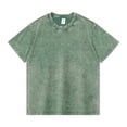 thumbnail image 4 of Domuza Cotton Shirt for Men Loose Fit Distressed Washed Casual Half Sleeve T-Shirt Summer Retro Style Crewneck Pullover Dark Green L, 4 of 4