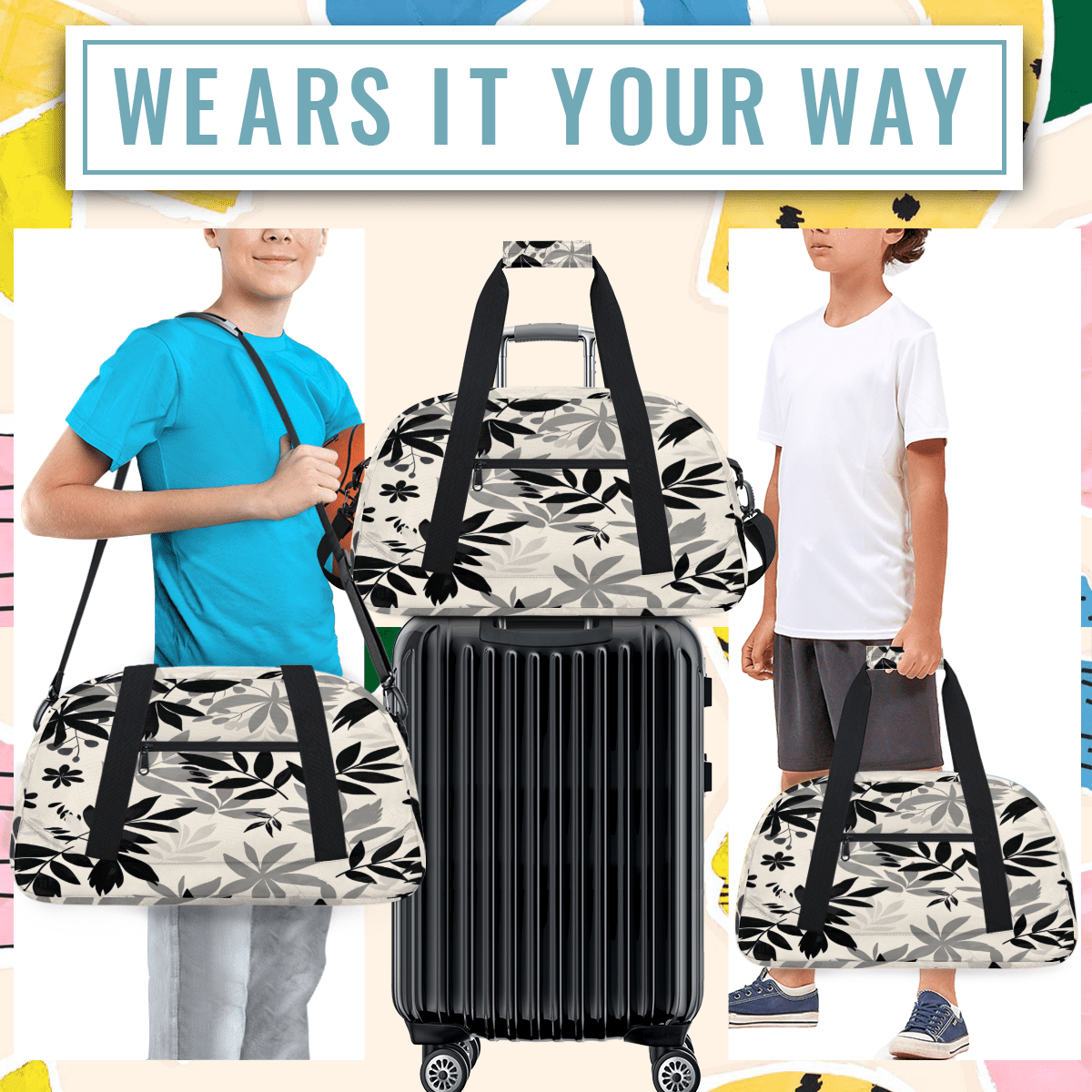 Herdesigns Leaves Sports Duffle Bag for Women & Men, Plant Leaves Gym Bag Dance Bag Overnight Bag Carry On Weekender Travel Bag