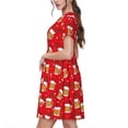 thumbnail image 4 of Ratiio Christmas Hat beer Print Women's Short Sleeve Dress - Casual A-Line Dress with Side Pockets, Elastic Waist, Comfortable and Breathable Summer Dress, 4 of 7