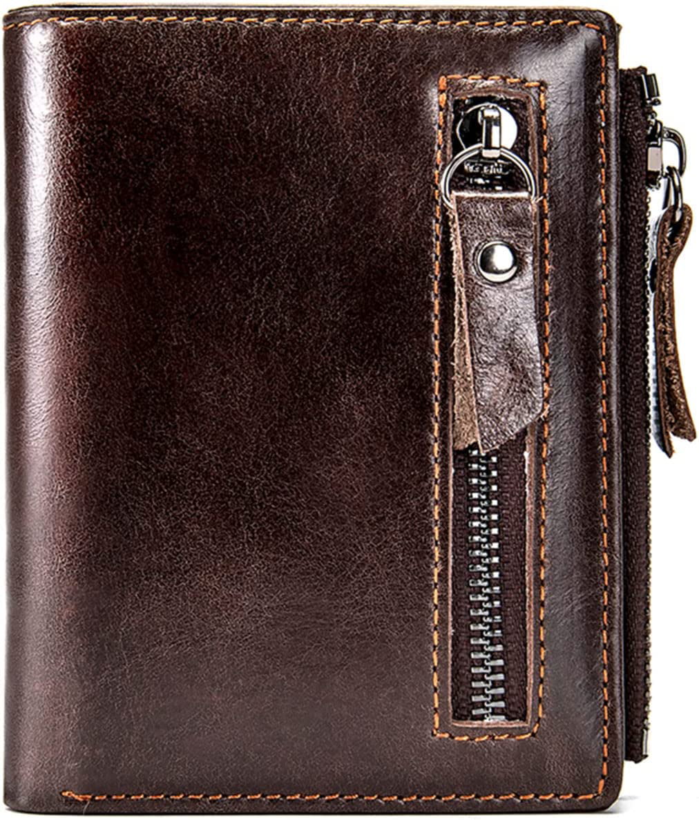 Cuekondy Mens Leather Bifold Wallet Business ID Credit Card Holder Purse Pockets Slim Single Fold Bifold Leather Wallet 