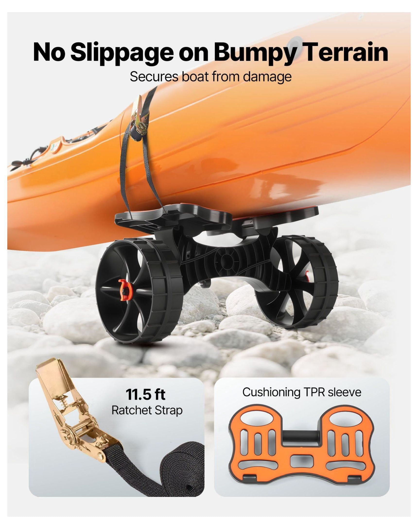 Kayak Cart 300 Lbs Capacity - Foldable Kayak Trolley with 10-inch Tires & Ratchet Strap - Canoe & Paddle Board Carrier for Transport
