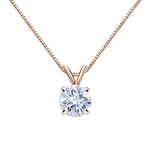 14K Rose Gold Round 4-Prong Solitaire Moissanite Pendant Necklace (2 1/2ct TGW, 9mm, G-H Color) 16 to 18-inch by Diamond Wish