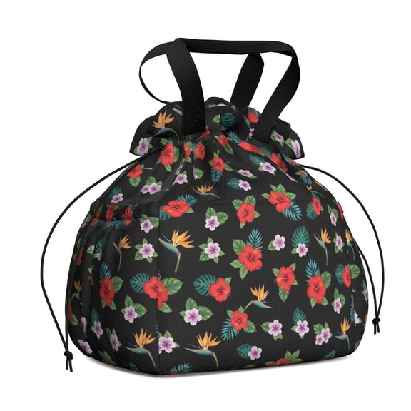 Pioneer Flower Floral Print Pattern Drawstring Lunch Bag Women - Drawstring Lunch Bag Insulated for Work Office - Stain-Resistant Large Lunchbags for Women with Multi-Pockets
