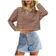 thumbnail image 3 of UVEASISHA Striped Crop Sweatshirt Women Fashion Colorblock Crewneck Pullover Short Tops Long Sleeve Casual Cute Sweatshirts No Hood 2025 Fall Clothes Sales Today,Red,L, 3 of 8