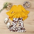 thumbnail image 3 of Uccdo 6M-4T Toddler Baby Girls Clothes Long Sleeve Cow Print Outfit Solid T-Shirt + Flare Pants Bell-Bottom Leggings + Headband Set, 3 of 8