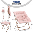 thumbnail image 3 of Cozy Chair Square Folding Faux Fur Saucer Chair for Bedroom Living Room Dorm Foldable Metal Frame Oversized Large Comfy Furry Padded Soft Cozy Moon Chair with Footrest Ottoman for Adults (Pink), 3 of 6