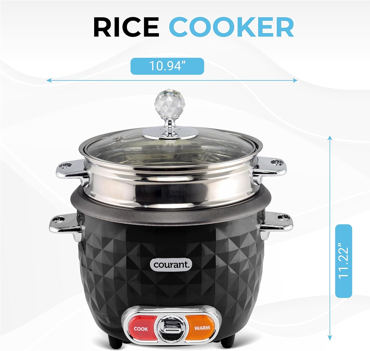 10-Cup Rice Cooker and Steamer with One-Touch Operation, Automatic  Warm Function,  Accents, Black