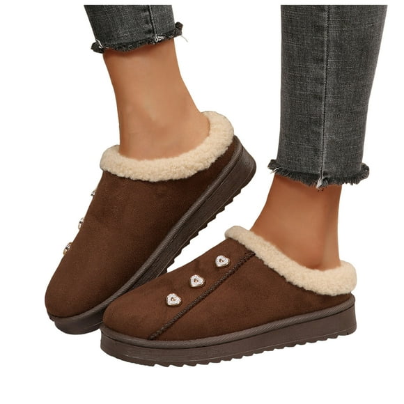 Dakaela Women's Suede Slippers Platform Cozy Winter Slip on Clogs House Shoes Indoor Outdoor Slide Mini Boots Coffee Size 11