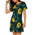 thumbnail image 2 of Rateoe Sunflowers And Blue Flower Print Women’s Nightdress – Cozy Cotton Short-sleeved Sleep Shirt, Loose-Fit Sleepwear, Perfect for Relaxing and Sleeping, 2 of 6