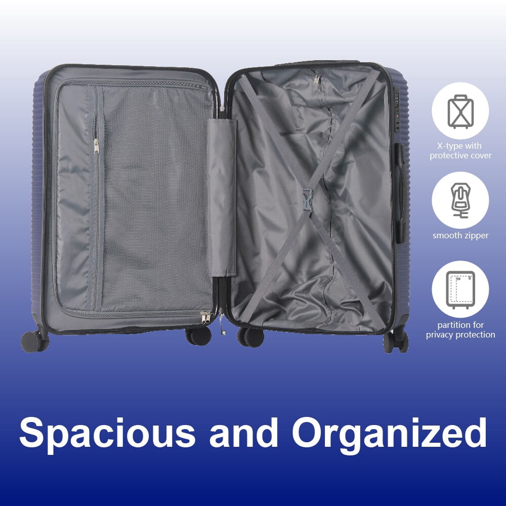 MAYEERTY 3-Piece ABS Luggage Set, Spinner Wheels, TSA Lock, Lightweight Suitcase, Dark Blue