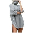 thumbnail image 2 of CEHVOM Mode Femmes Uni Col Roulé Hiver Automne Chaud Chandail Tricoté Long Haut Robe, 2 of 5