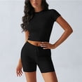 thumbnail image 5 of Hurxie Women's 2 Piece Outfits Lounge Sets Slim Fitted Short Sleeve Crop Tops Fold Over Shorts Casual Comfy Trasuits Black,2XL, 5 of 6