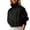 Black, variant on Women High Stand Collar Pleated Front Cropped Nylon Long Sleeve Button Layering Jacket 1PC XS-L