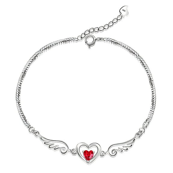 KeirineCC 925 Sterling Silver Guardian Angel Wings Bracelets for Women, New Design Heart Adjustable Chain Bracelets for Jewelry - Red
