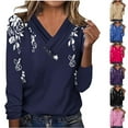 thumbnail image 2 of Utoimkio Women's V Neck Long Sleeve T Shirts Casual Floral Print Tunic Tops Basic Tees Blouses for Women, 2 of 4