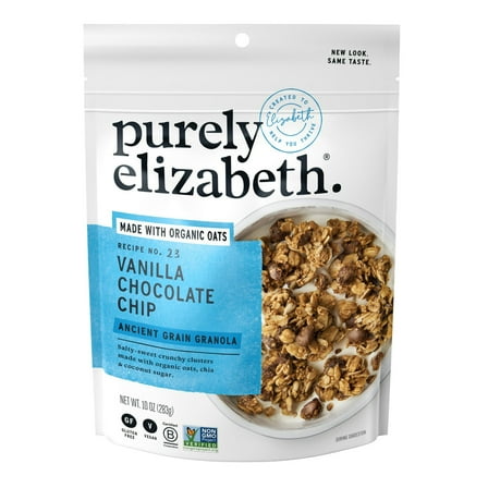 Purely Elizabeth Ancient Grain Granola, Vanilla Chocolate Chip, 10 oz Bag pack of 2