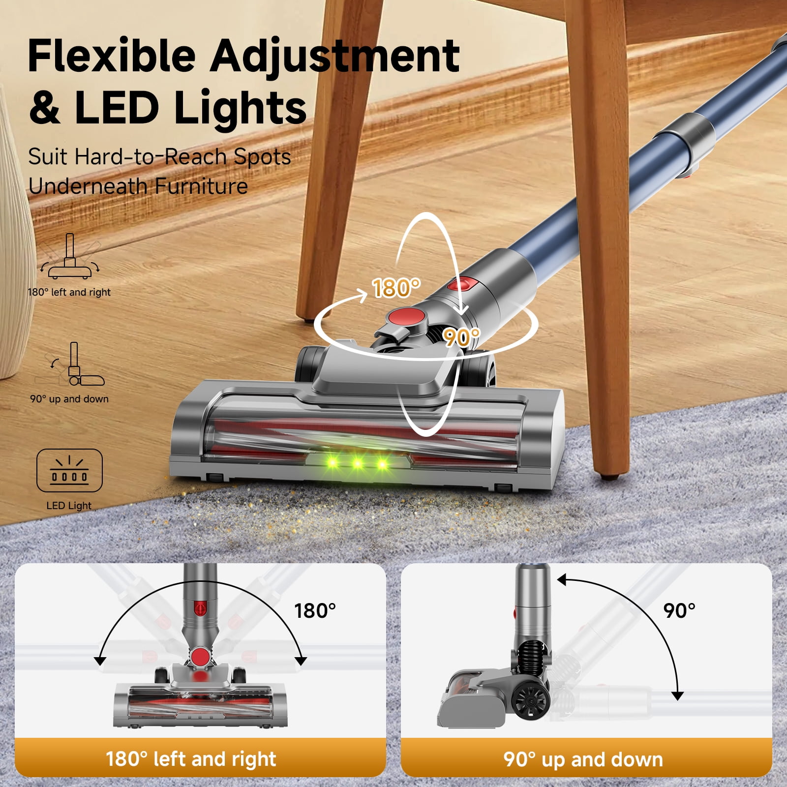 Yoomi Cordless Vacuum Cleaner, 8 in 1 Lightweight Handheld&Stick Vacuum for Home Hard Floor Carpet Pet Hair