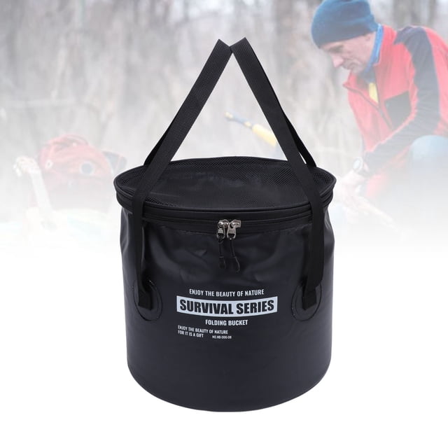 Collapsible Bucket with Handle, Lightweight Foldable Water Container with Mesh Pouch Multifunctional Portable Outdoor Basin Bucket for Fishing, Camping, Hiking, Backpacking, Travel