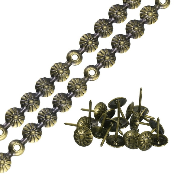 Uxcell 2Pack 1Meter Flower Upholstery Tacks Strips Trim Sofa Decorative Nails, Bronze