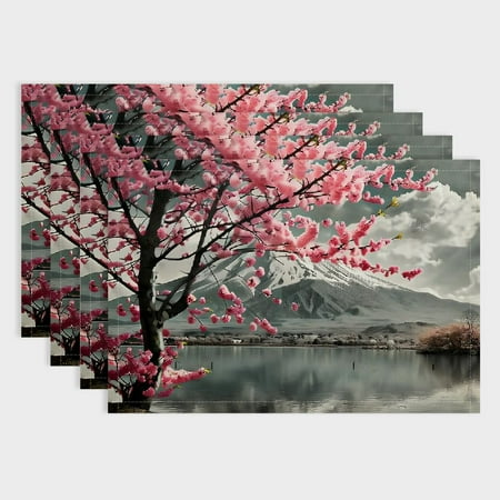 

Shiartex 4pcs Cherry Blossom Linen Party Table Placemat Set for Elegant Dining and Home Decoration Heat Resistant and Easy to Clean 18x12in