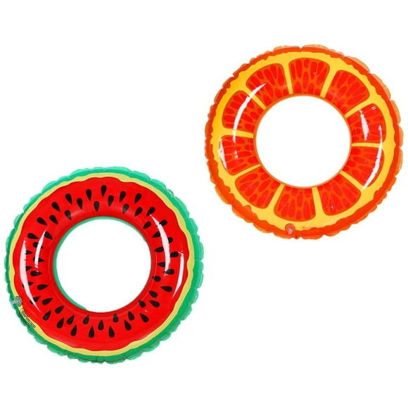 CPDD 2pcs Inflatable Pool Tube Swimming Rings Fruit Orange Watermelon Shaped Pool Float Floating Rings Summer Beach Pool Toy Party Decoration 70cm