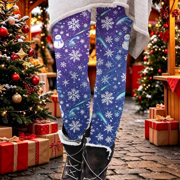 Christmas Leggings for Women Soft Snowflake Printed Graphic High Waisted Yoga Pants Comfy Tummy Control Workout Gym Tights Dark Blue,2XL