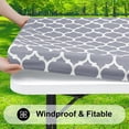 thumbnail image 2 of LAICAIW Elastic Fitted Vinyl Tablecloth, 30'' x 48'' Flannel Backing Rectangle Table Cover for 4ft Folding Table, Waterproof Wipeable Table Cloth for Outdoor Picnic Camping Parties, Grey Moroccan, 2 of 7