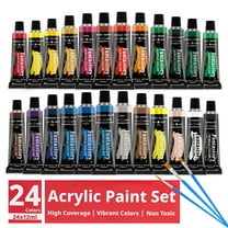 Fantastory 12ML 24 Colors Acrylic Paint Set with 3 Paint Brushes for Crafts and Painters