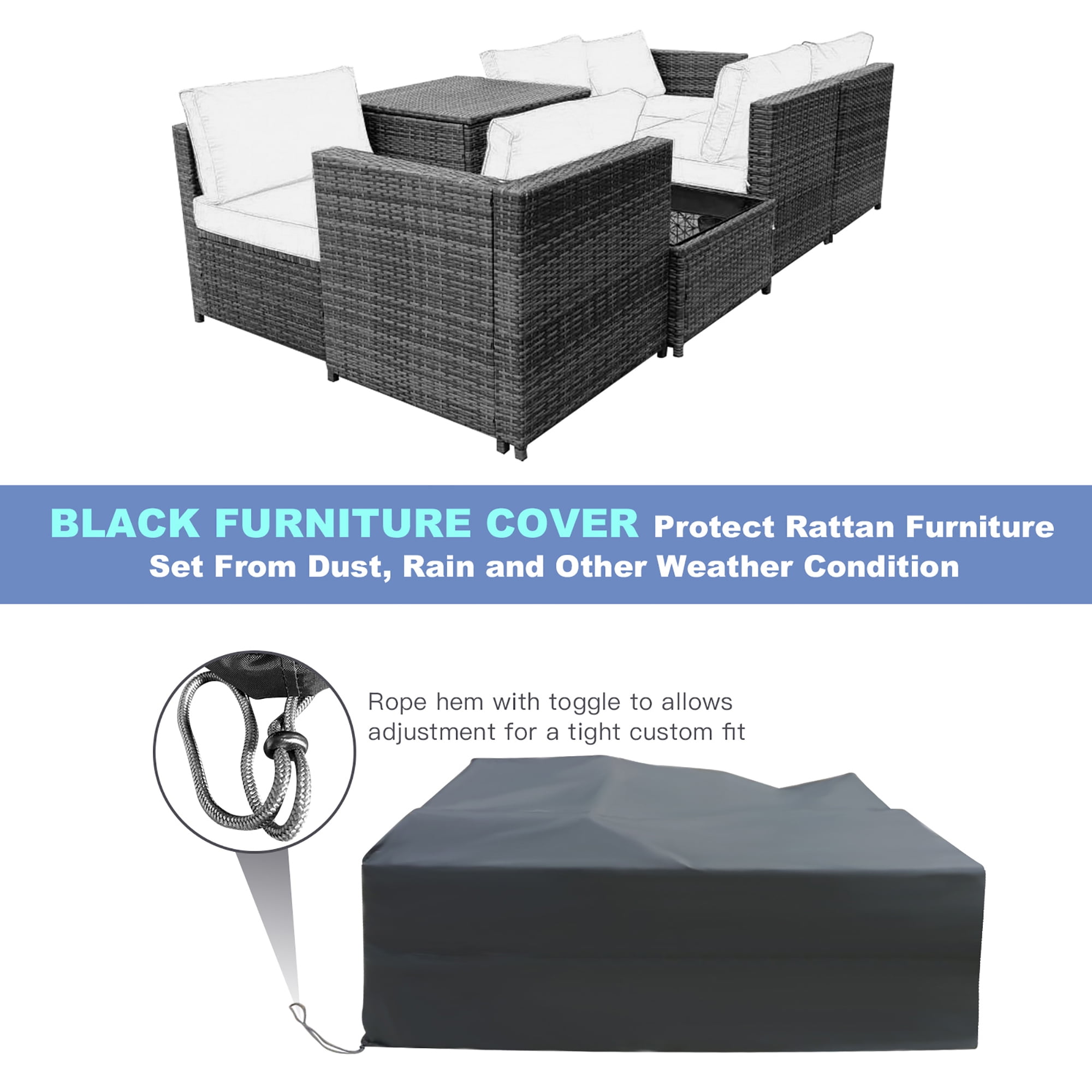 Gymax Set of 8 Gray Rattan Wicker Sofa & Table Outdoor Cushioned Sectional Patio Furniture