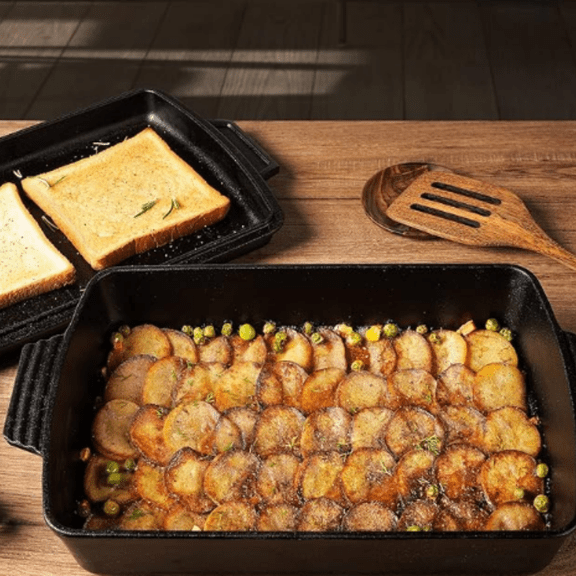 2-In-1 Pre Seasoned Cast Iron Dutch Oven With Skillet Lid,Casserole Dish,Rectangular Baking Pan,Griddle Pot Set, 6QT, 9"x13"