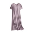 thumbnail image 2 of Xysaqa House Dresses Womens Nightgown Soft Sleepwear Cotton Casual V Neck Short Sleeve Pajama Dress Padded Lined Lounge Dress M-3XL on Clearance, 2 of 3