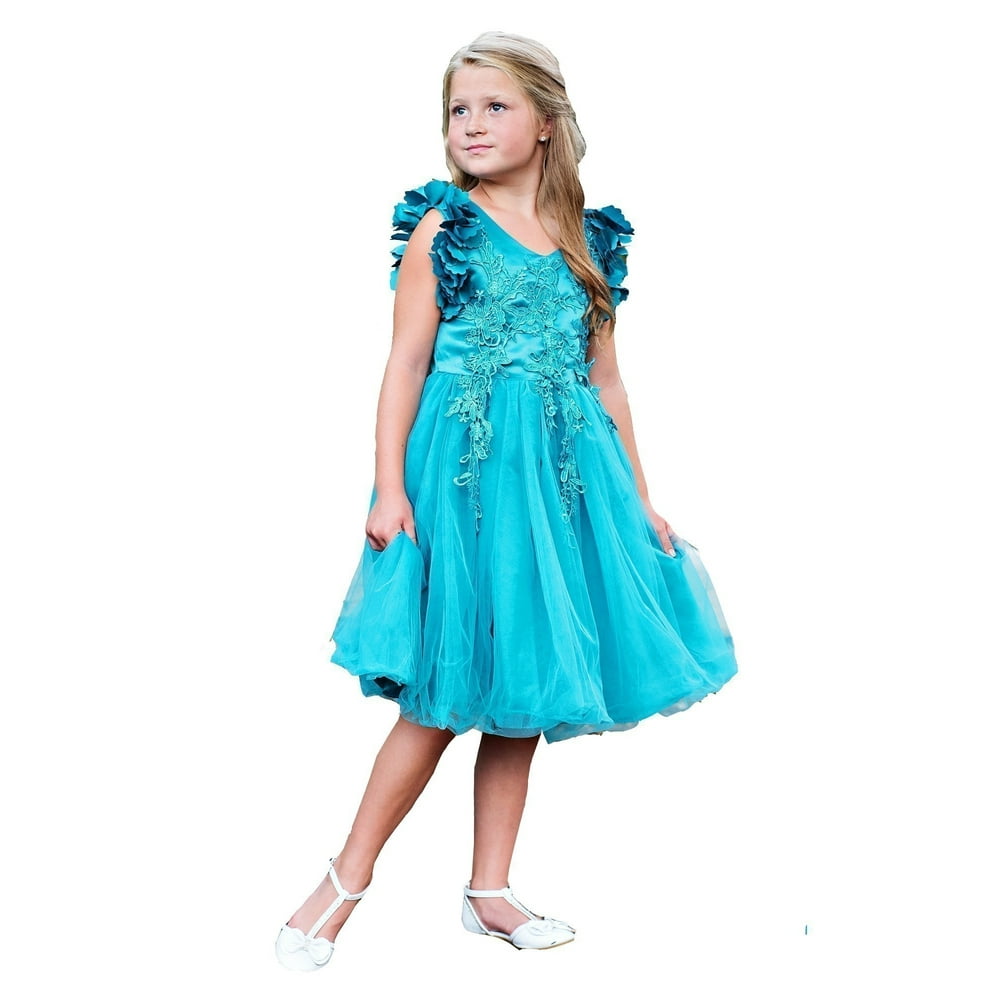 Just Couture - Little Girls Turquoise Ariana Flutter Sleeve Flower Girl ...