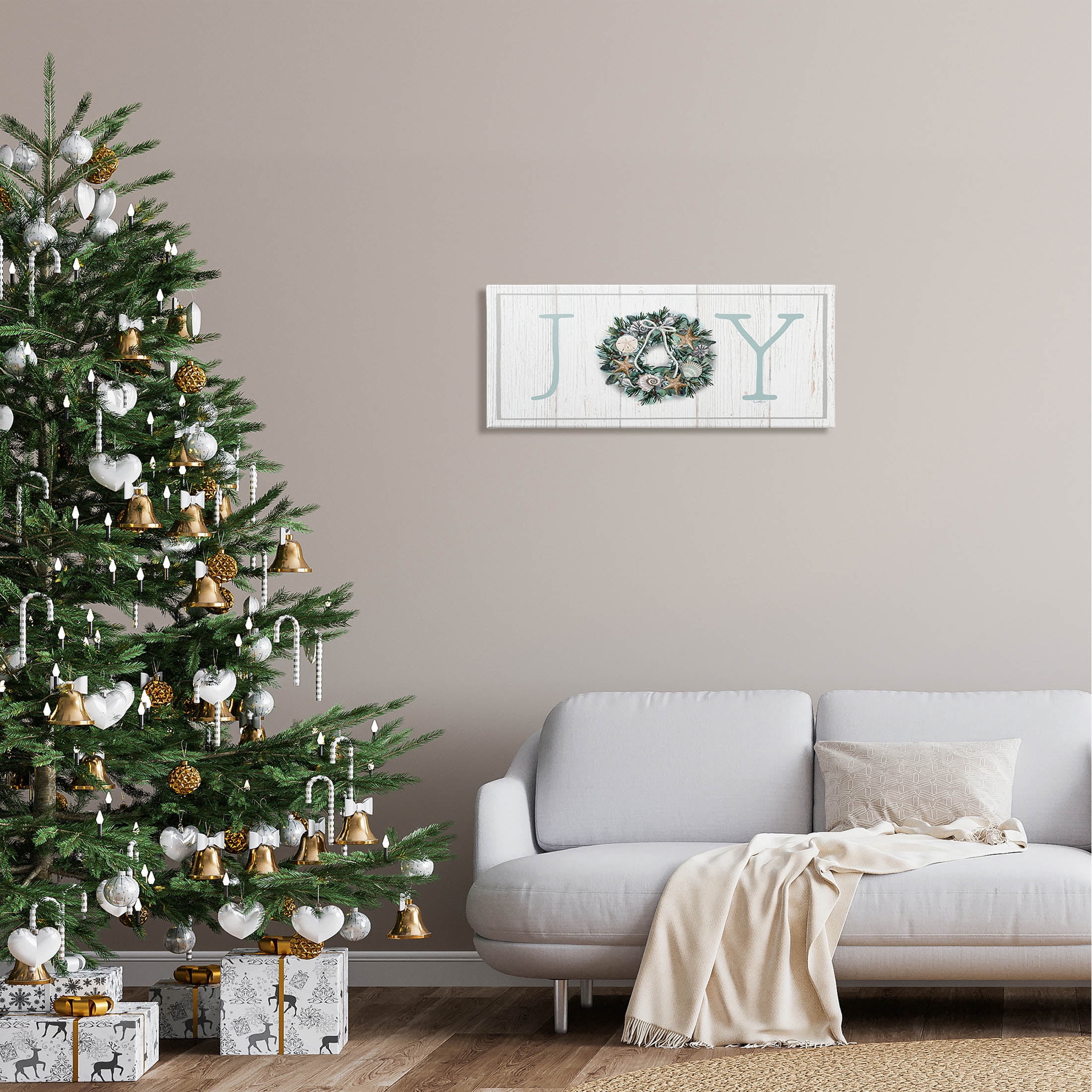 Stupell Industries Joy Holiday Seashell Wreath Graphic Art Gallery Wrapped Canvas Print Wall Art, Design by Elizabeth Tyndall