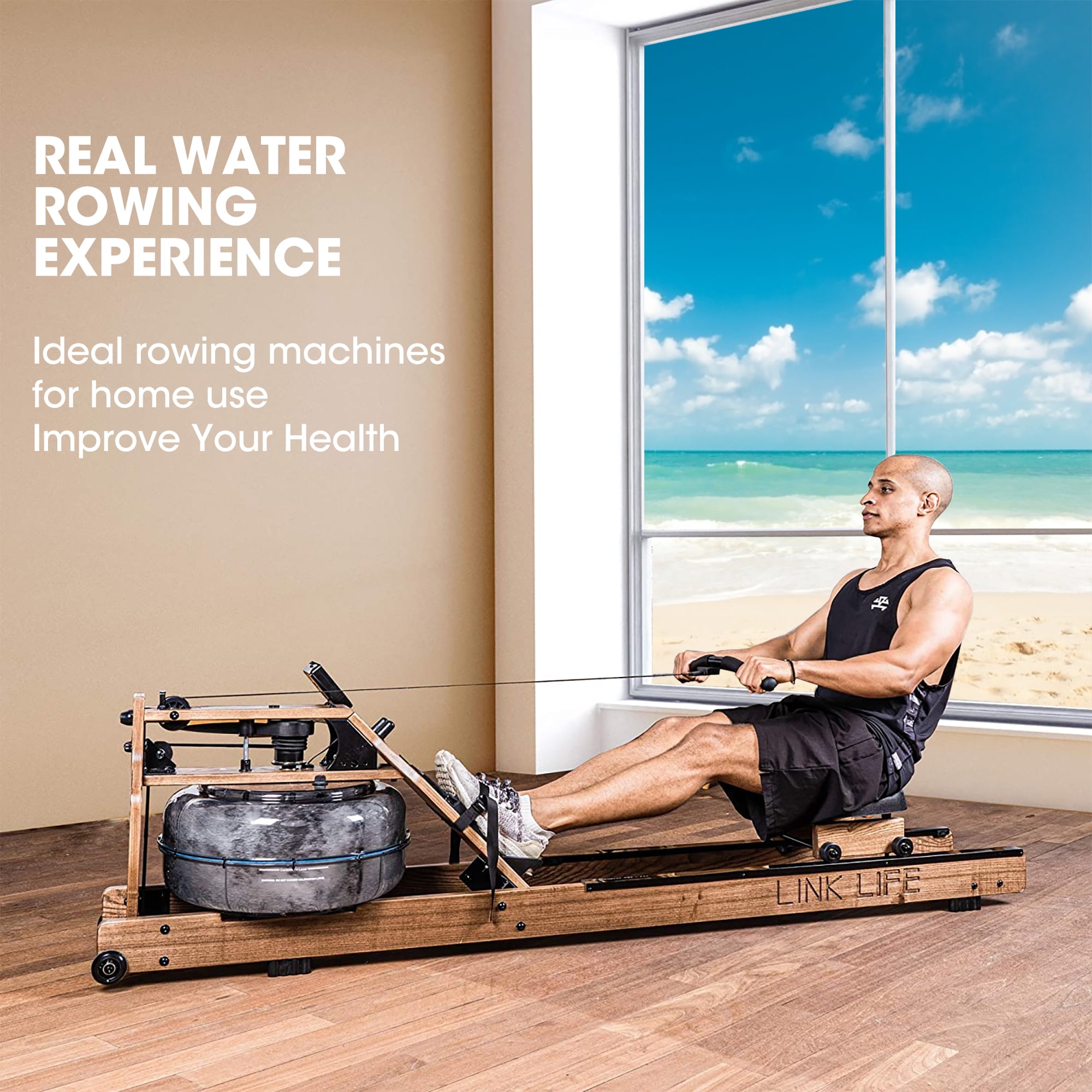 Superjoe Water Rowing Machine Wood Water Rower With Lcd Monitor For Home Fitness Workout Walmart Com