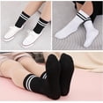 thumbnail image 2 of Womens White Crew Socks 6 Pair Striped Trim Casual Crew Socks Mid Calf Ankle Sock Vintage Retro Gym Running, 2 of 10